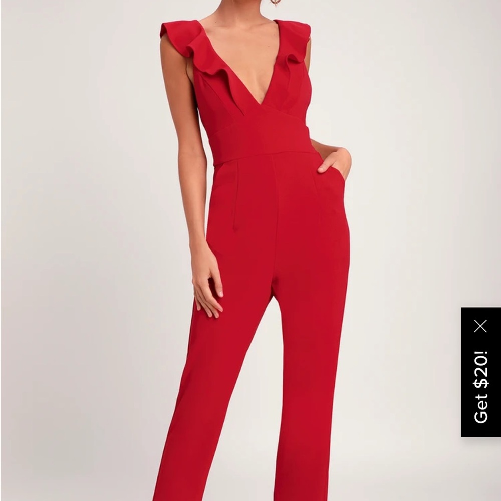 Lulu's Leilani Red Ruffled Jumpsuit Size M
